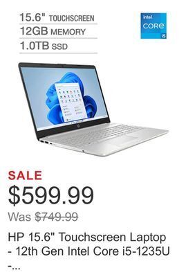 Costco Hp 15.6" touchscreen laptop - 12th gen intel core i5-1235u - windows 11 offer