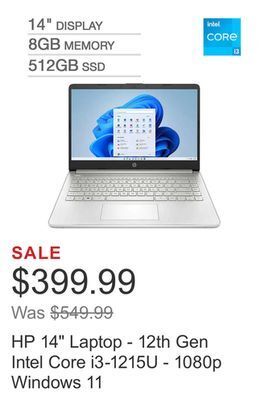 Costco Hp 14" laptop - 12th gen intel core i3-1215u - 1080p windows 11 offer