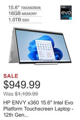 Costco Hp envy x360 15.6" intel evo platform touchscreen laptop - 12th gen intel core i7-1260p - 1080p - windows 11 offer