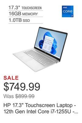 Costco Hp 17.3" touchscreen laptop - 12th gen intel core i7-1255u - windows 11 offer