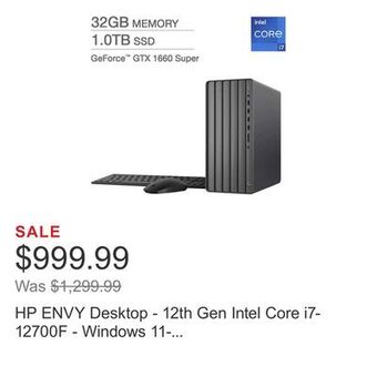 Costco Hp envy desktop - 12th gen intel core i7-12700f - windows 11- geforce gtx 1660 super offer
