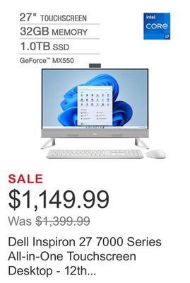 Costco Dell inspiron 27 7000 series all-in-one touchscreen desktop - 12th gen intel core i7-1255u - geforce mx550 - 1080p - windows offer