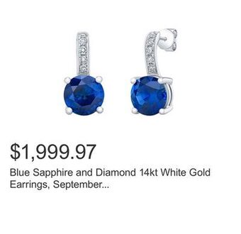 Costco Blue sapphire and diamond 14kt white gold earrings, september birthstone offer