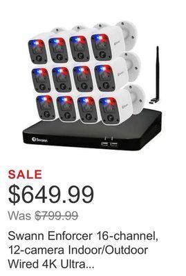 Costco Swann enforcer 16-channel, 12-camera indoor/outdoor wired 4k ultra hd 4tb dvr security system and wi-fi extender offer