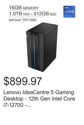 Costco Lenovo ideacentre 5 gaming desktop - 12th gen intel core i7-12700 - geforce rtx 3060 - windows 11 offer