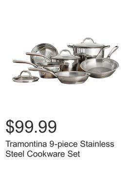 Costco Tramontina 9-piece stainless steel cookware set offer