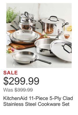 Costco Kitchenaid 11-piece 5-ply clad stainless steel cookware set offer