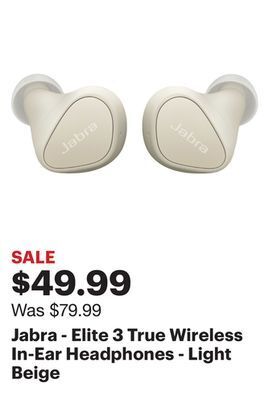Best Buy Jabra - elite 3 true wireless in-ear headphones - light beige offer