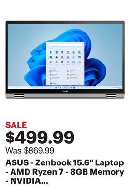 Best Buy Asus - zenbook 15.6" laptop - amd ryzen 7 - 8gb memory - nvidia geforce mx450 - 256gb ssd - light grey offer
