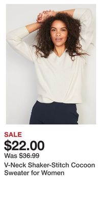 Old Navy V-neck shaker-stitch cocoon sweater for women offer