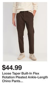 Old Navy Loose taper built-in flex rotation pleated ankle-length chino pants for men offer