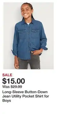 Old Navy Long-sleeve button-down jean utility pocket shirt for boys offer
