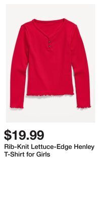 Old Navy Rib-knit lettuce-edge henley t-shirt for girls offer