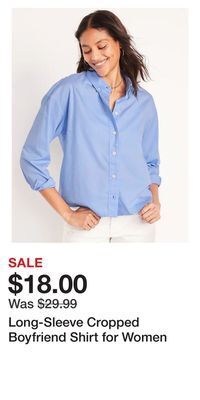 Old Navy Long-sleeve cropped boyfriend shirt for women offer