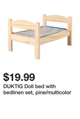 Ikea Duktig doll bed with bedlinen set, pine/multicolor offer