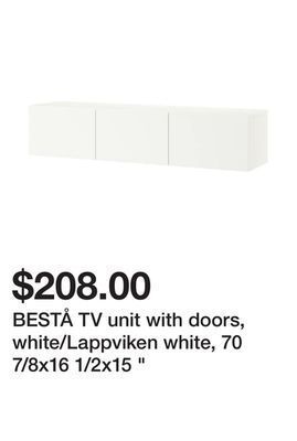 Ikea Bestå tv unit with doors, white/lappviken white, 70 7/8x16 1/2x15 " offer