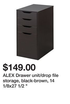 Ikea Alex drawer unit/drop file storage, black-brown, 14 1/8x27 1/2 " offer