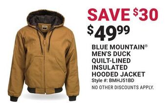 Tractor Supply Company Blue mountain® men's duck quilt-lined insulated hooded jacket offer