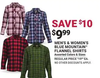 Tractor Supply Company Men's & women's blue mountain® flannel shirts offer