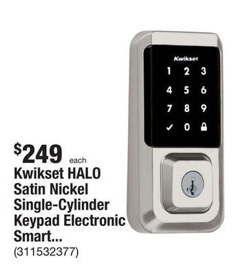 The Home Depot Kwikset halo satin nickel single-cylinder keypad electronic smart lock deadbolt featuring smartkey, touchscreen and wi-fi offer
