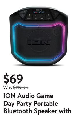 Walmart Ion audio game day party portable bluetooth speaker with led lighting, black, ipa127 offer