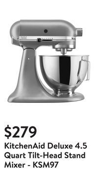 Walmart Kitchenaid deluxe 4.5 quart tilt-head stand mixer - ksm97 offer