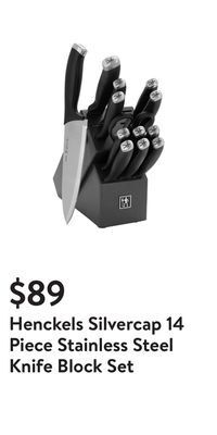 Walmart Henckels silvercap 14 piece stainless steel knife block set offer