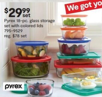 JC Penney Pyrex 18-pc. glass storage set with colored lids offer