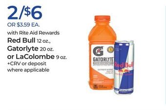 Rite Aid Red bull, gatorlyte or lacolombe offer