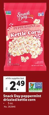 Lidl Snack day peppermint drizzled kettle corn offer