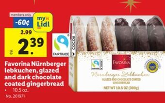Lidl Favorina nürnberger lebkuchen, glazed and dark chocolate coated gingerbread offer