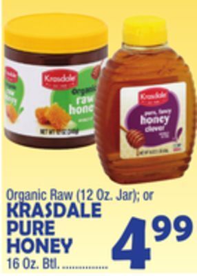 Bravo Supermarkets Krasdale pure honey 16 oz. btl offer