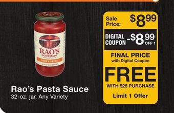 Fairway Store Market Rao's pasta sauce offer