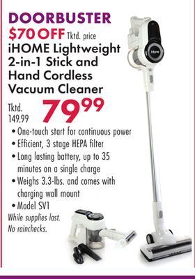 Boscov's Ihome lightweight 2-in-1 stick and hand cordless vacuum cleaner offer