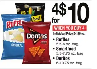 ACME Ruffles 5.5-8 oz. bag smartfood 5.5-7.75 oz. bag doritos 6-10.75 oz. bag offer