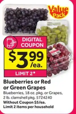 Stop&Shop Blueberries or red or green grapes offer