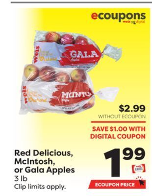 Weis Markets Red delicious, mcintosh, or gala apples offer
