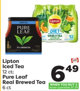 Weis Markets Lipton iced tea 12 ct pure leaf real brewed tea 6 ct offer
