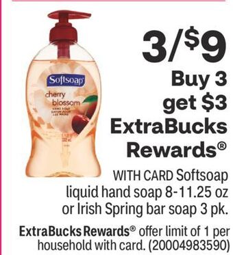 CVS Softsoap liquid hand soap 8-11.25 oz or irish spring bar soap 3 pk. offer