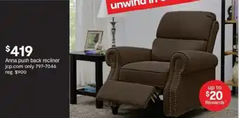 JC Penney Anna push back recliner offer