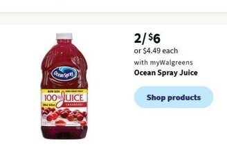 Walgreens Ocean Spray Juice offer