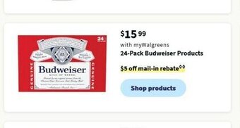 Walgreens 24-Pack Budweiser Products offer