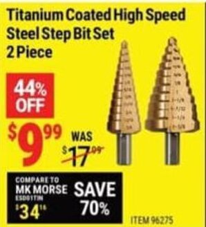 Harbor Freight Tools Titanium Coated High Speed Steel Step Bit Set 2 Piece offer
