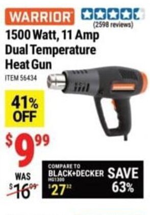Harbor Freight Tools Warrior 1500 Watt, 11 Amp Dual Temperature Heat Gun offer