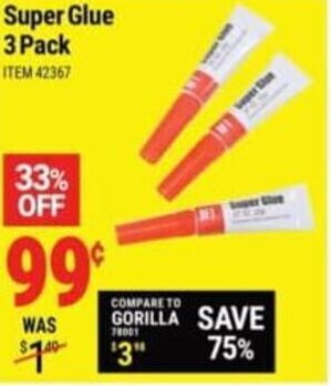 Harbor Freight Tools Super Glue 3 Pack offer