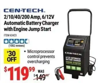 Harbor Freight Tools Cen-Tech 2/10/40/200 Amp, 6/12V A Automatic Battery Charger with Engine Jump Start offer