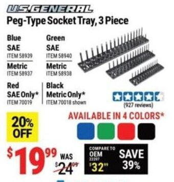 Harbor Freight Tools U.S. General Peg-Type Socket Tray, 3 Piece offer