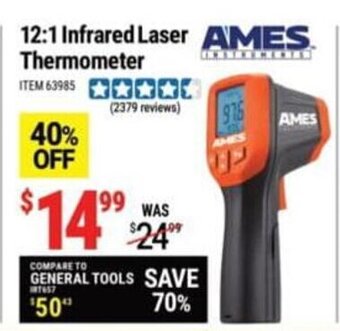 Harbor Freight Tools Ames 12:1 Infrared Laser Thermometer offer
