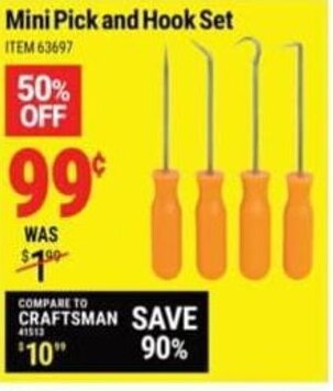 Harbor Freight Tools Mini Pick and Hook Set offer