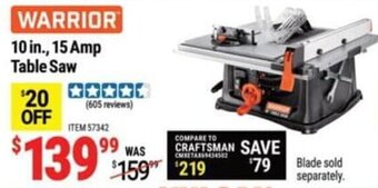 Harbor Freight Tools Warrior 10 in., 15 Amp Table Saw offer